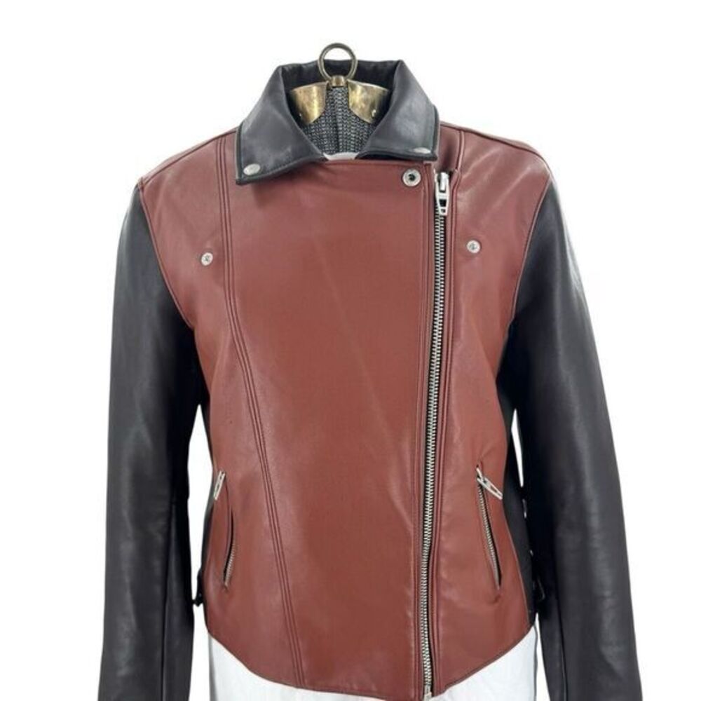 Blank NYC Jacket Two Tone Black and Brown Faux Leather Moto Jacket Zip Women's S - Picture 4 of 9
